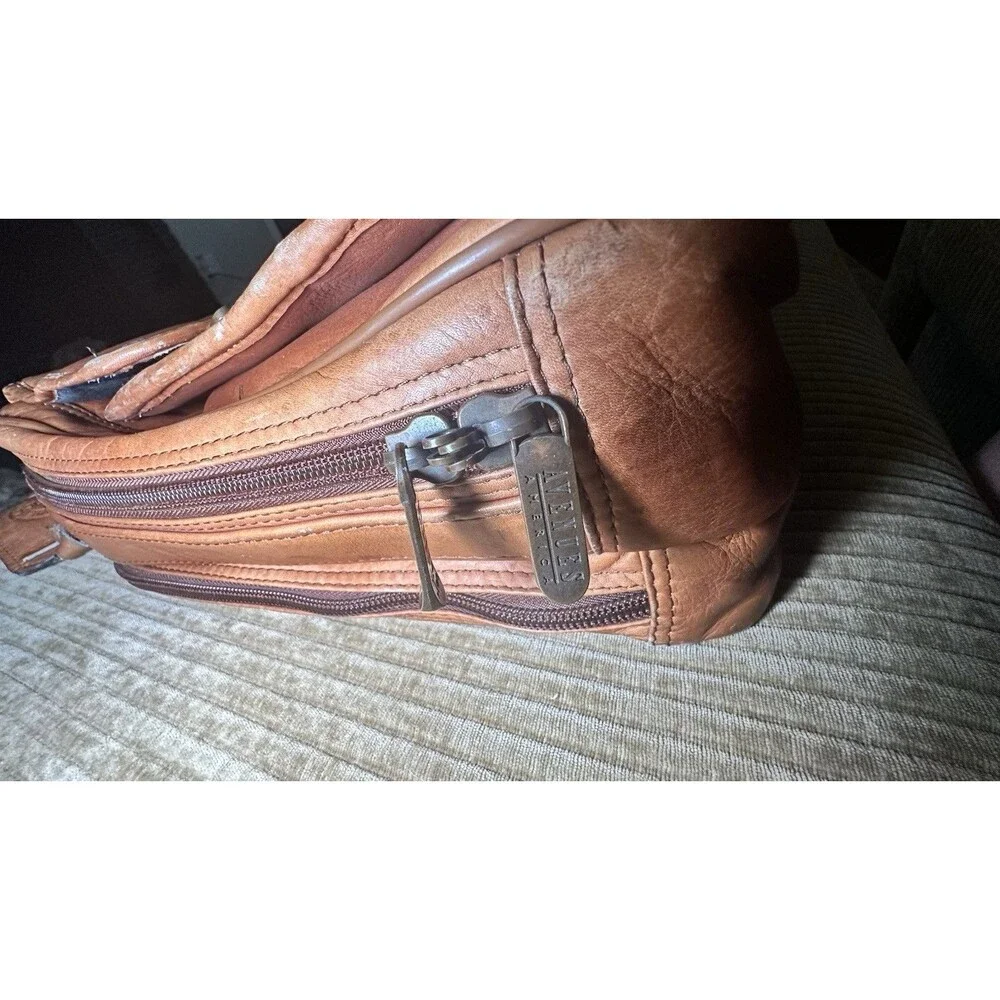 Full Grain Leather Briefcase Laptop Bag Tan Cognac Double Zip